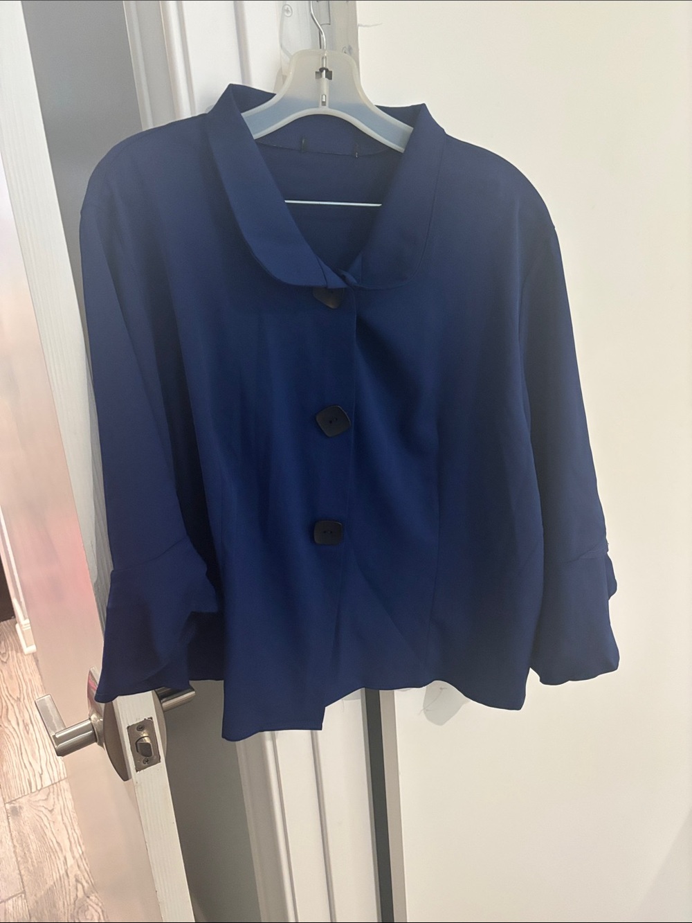 Womens Navy Blue Button-Front Coat Jacket